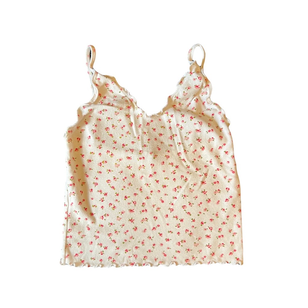 brandy melville floral ruffled hem tank top